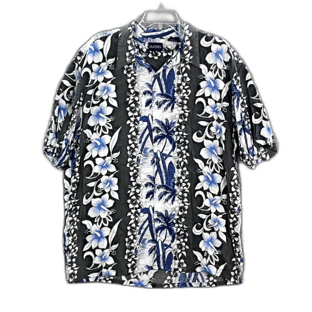 Puritan Hawaiian Shirt Mens XL Palm Tree Short Sleeve Button Up Grunge Corpore